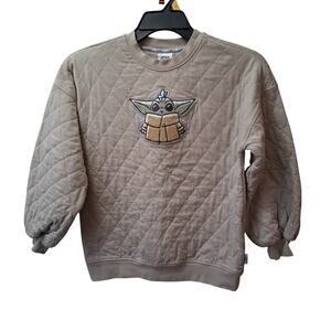 Star Wars Disney Parks Grogu Child/Baby Yoda Quilted Pullover Sweatshirt Tan-XS